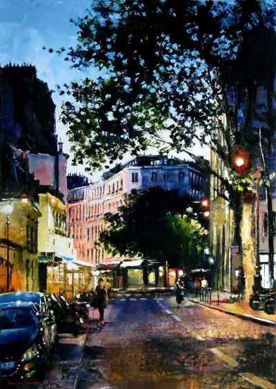 Paris-en-aout-un-soir-aux-Abbesses-92x65-cms