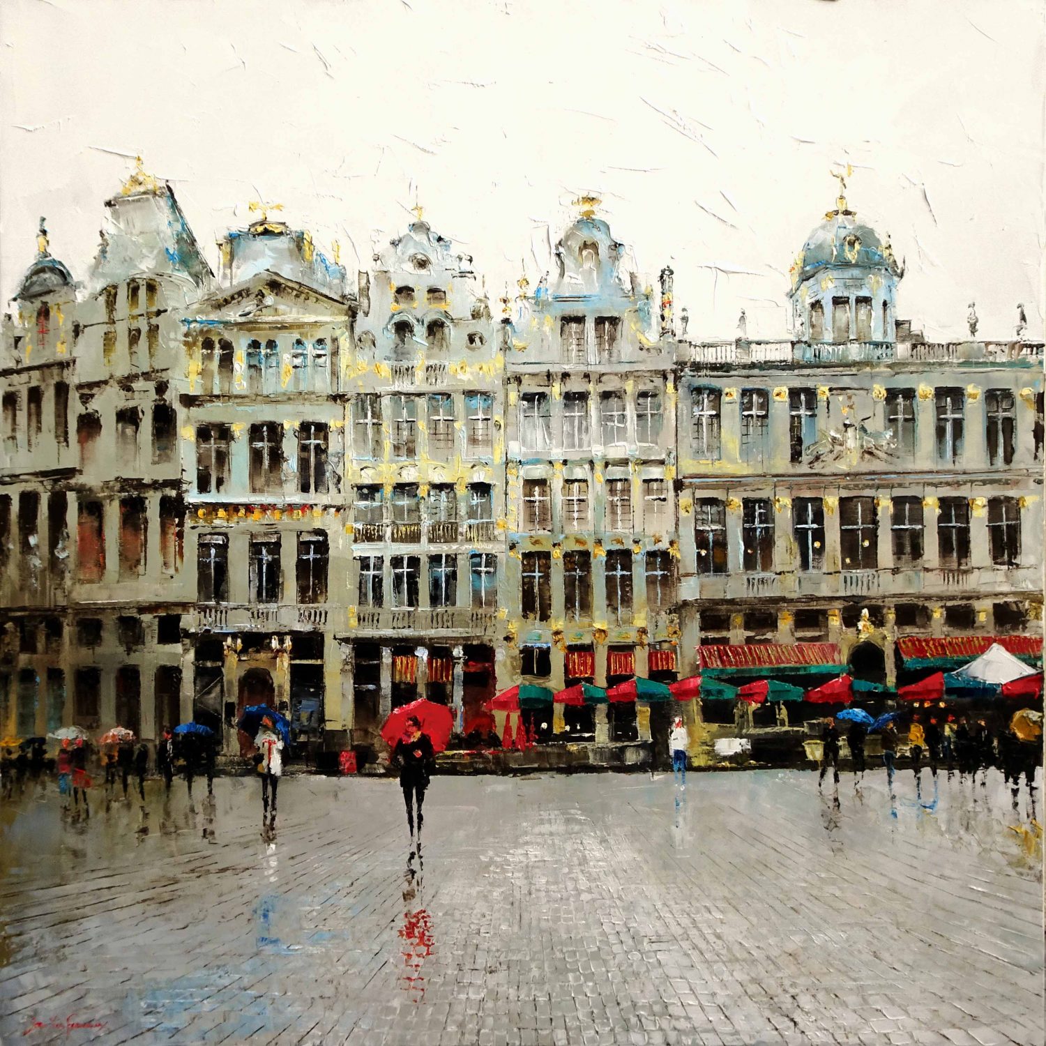 Pluie et reflets Grand Place de Bruxelles 100x100