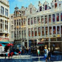 Bruxelles, Grand Place aux beaux jours  100×73 cms