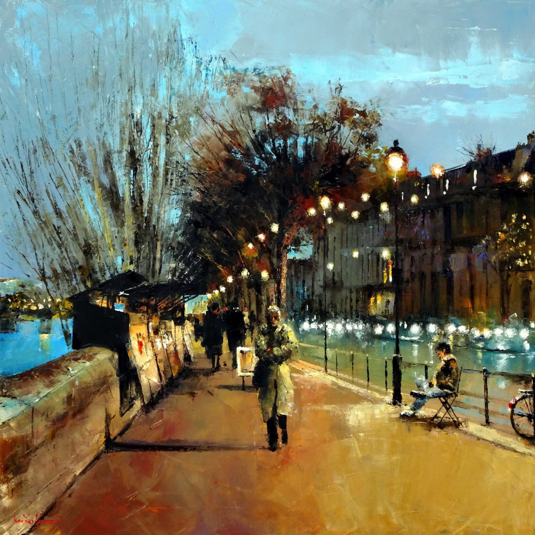 Paris,les bouquinistes des quais de seine au crépuscule 80x80
