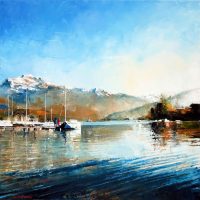 Annecy, le lac, les heures silencieuses 80×80 cms