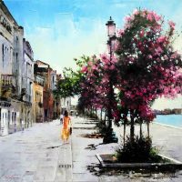 Les fleurs de la lagune 80×80 cms
